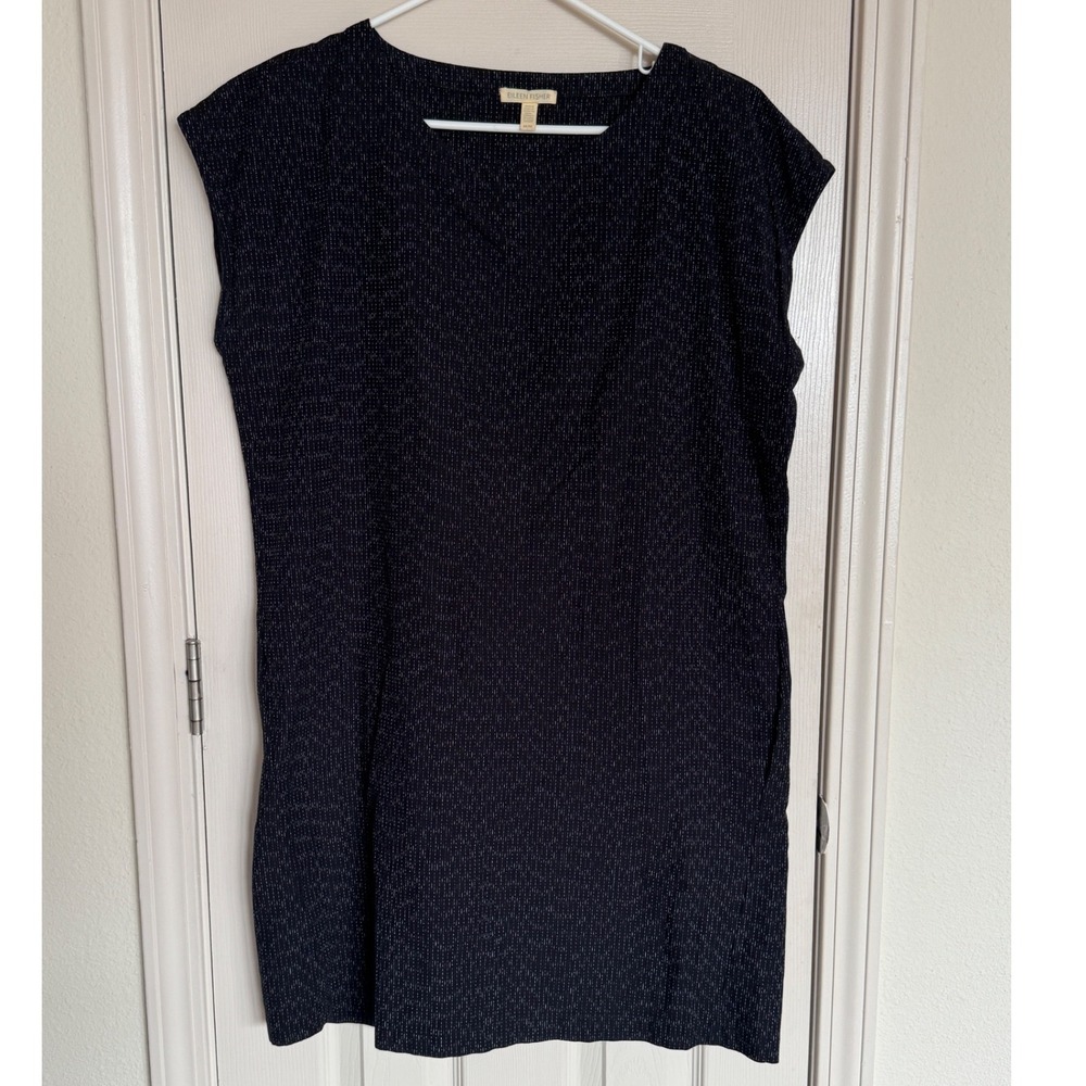 Eileen Fisher Organic Cotton Dress Shift‎ Pockets Casual Black White MEDIUM Q2